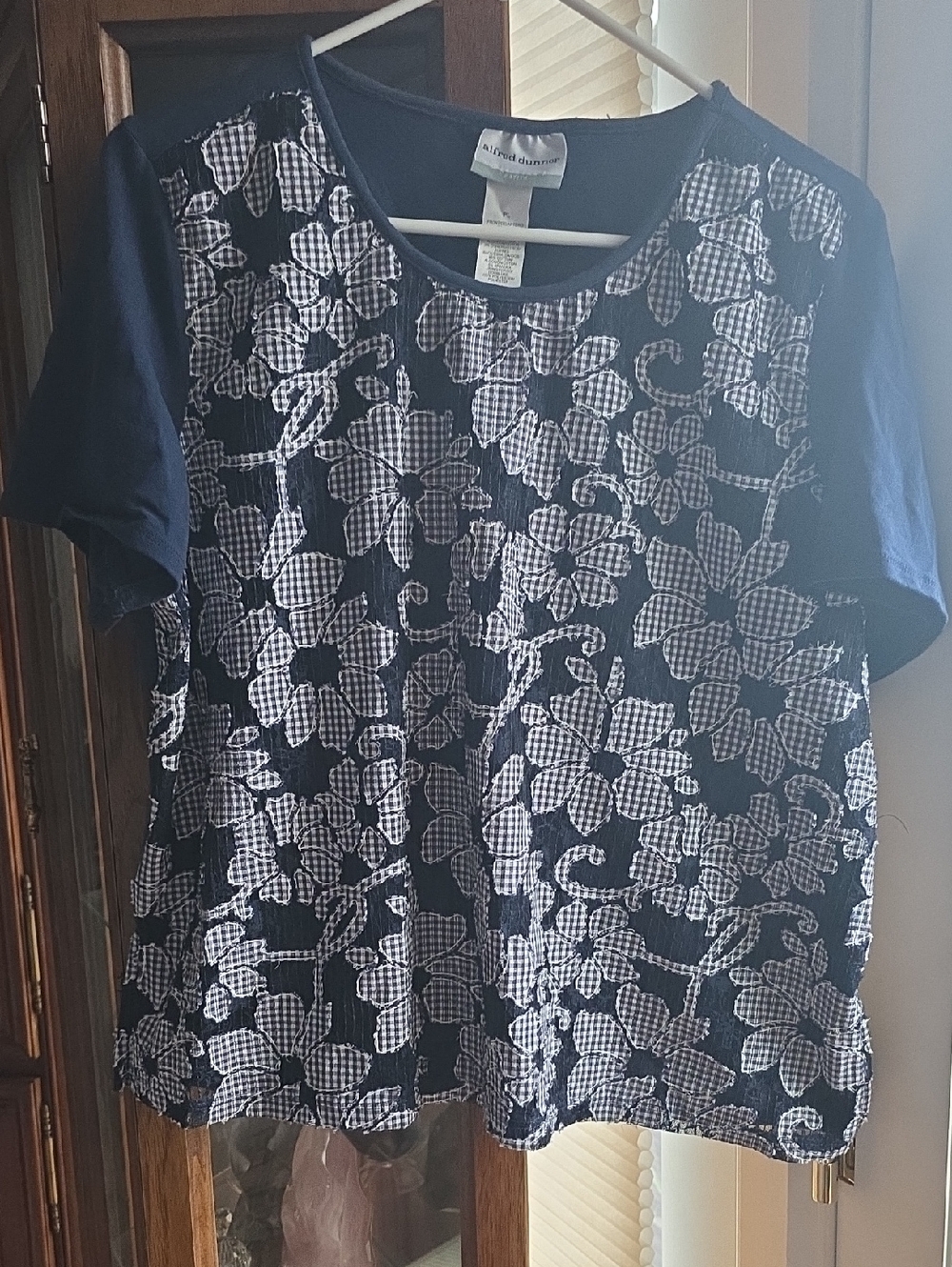 Alfred Dunner Navy Blue Floral Print Short Sleeve Top